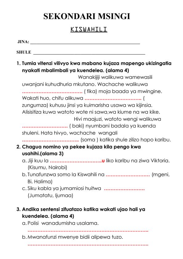 Preview page Grade-7-Kiswahili-Term-1-Opener-Exam-2024-Set-2_1967_0.jpg