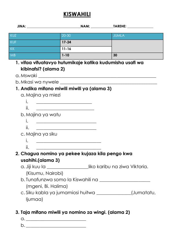 Preview page Grade-7-Kiswahili-Term-1-Opener-Exam-2024_1966_0.jpg