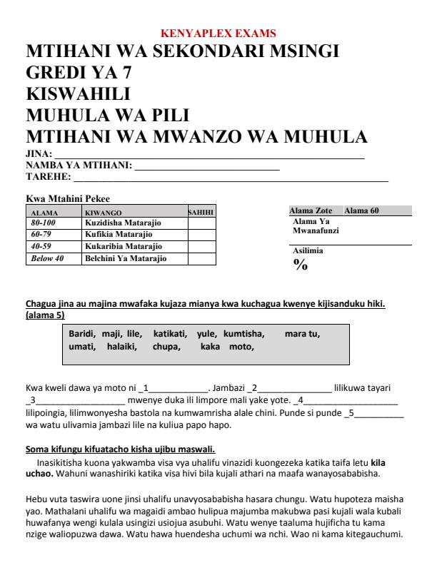 Preview page Grade-7-Kiswahili-Term-2-Opener-Exam-2024_2404_0.jpg