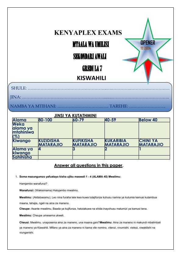 Preview page Grade-7-Kiswahili-Term-3-Opener-Exam-2024_2921_0.jpg