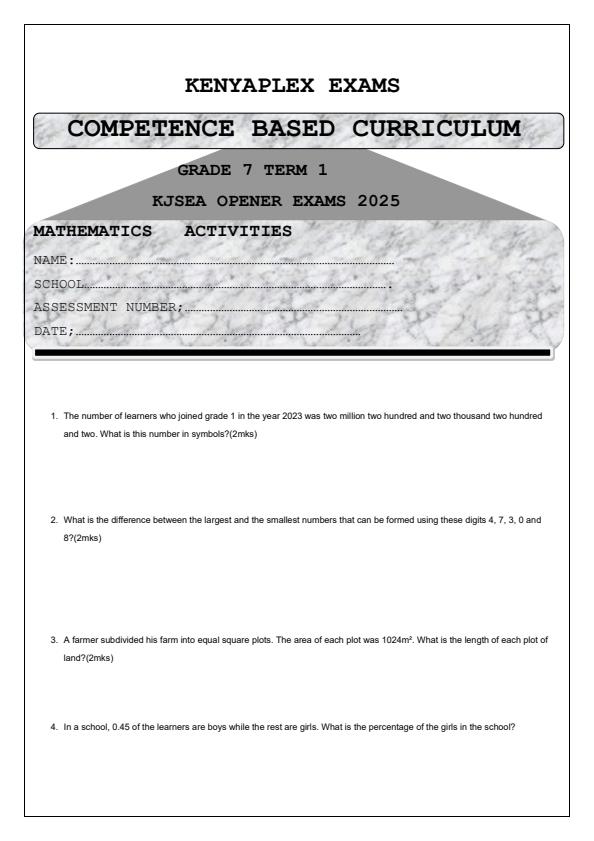 Preview page Grade-7-Mathematics-Term-1-Opener-Exam-2025_3455_0.jpg