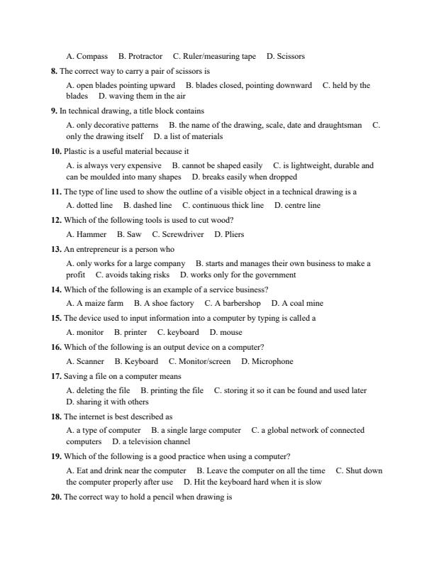 Preview page Grade-7-Pre--Technical-Studies-July-Assessment-Examination-2026_6331_1.jpg
