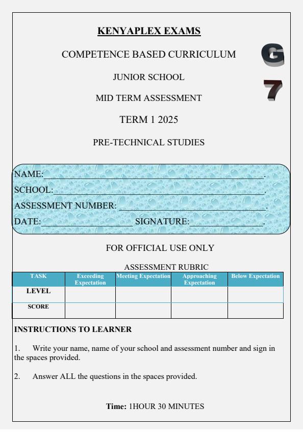 Preview page Grade-7-Pre-Technical-Studies-Mid-Term-1-Exam-2025_3614_0.jpg