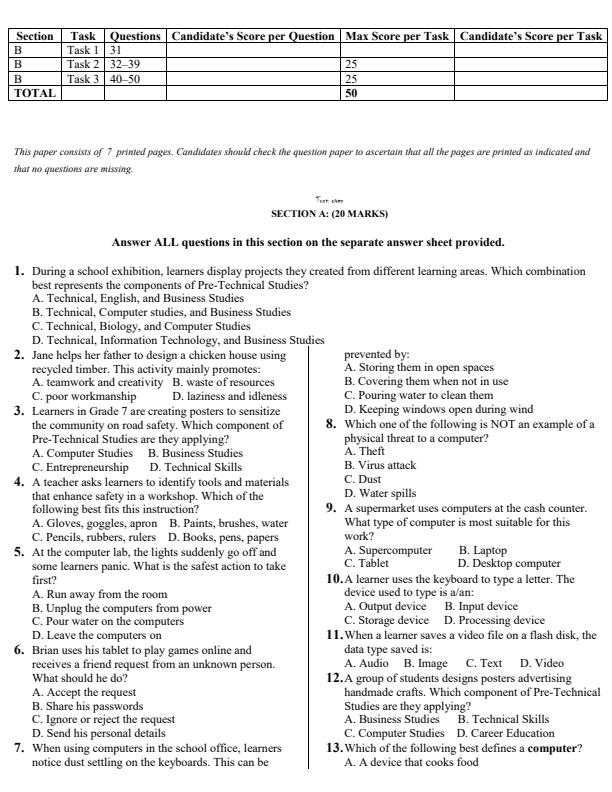 Preview page Grade-7-Pre-Technical-Studies-Mid-Term-1-Exam-2026_5076_1.jpg