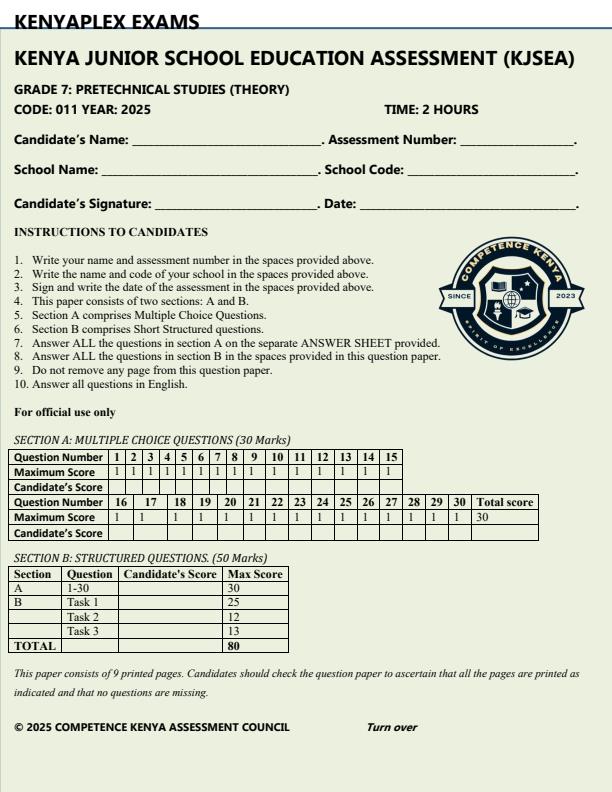 Preview page Grade-7-Pre-Technical-Studies-Paper-1-End-of-Term-3-Exam-2025_4812_0.jpg