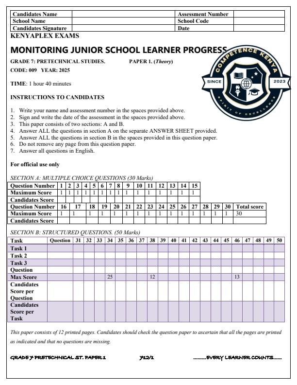Preview page Grade-7-Pre-Technical-Studies-Paper-1-Term-3-Opener-Exam-2025_4541_0.jpg