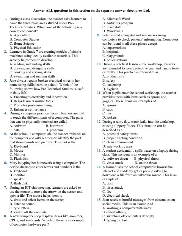 Preview page Grade-7-Pretechnical-Studies-Opener-Exam-Term-1-2026_4982_1.jpg