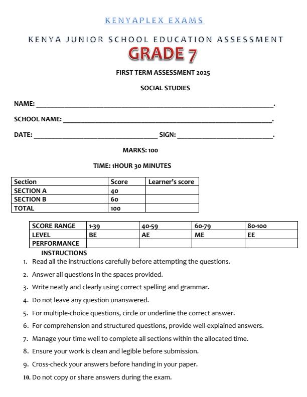 Preview page Grade-7-Social-Studies-End-of-Term-1-Examination-2025_3822_0.jpg