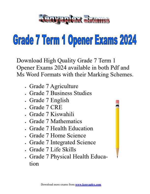 Grade 7 Term 1 Opener Exams 2024 Set 2035