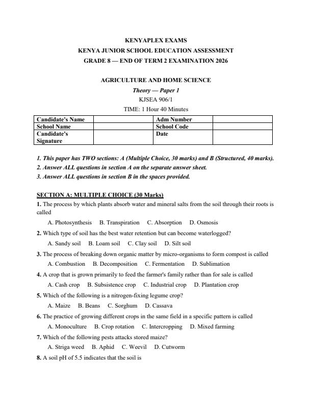 Preview page Grade-8-Agriculture--Home-Science-July-Assessment-Examination-2026_6369_0.jpg