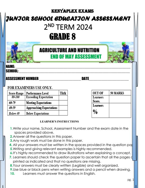 Preview page Grade-8-Agriculture-and-Nutrition-End-of-May-Assessment-Test-2024_2539_0.jpg