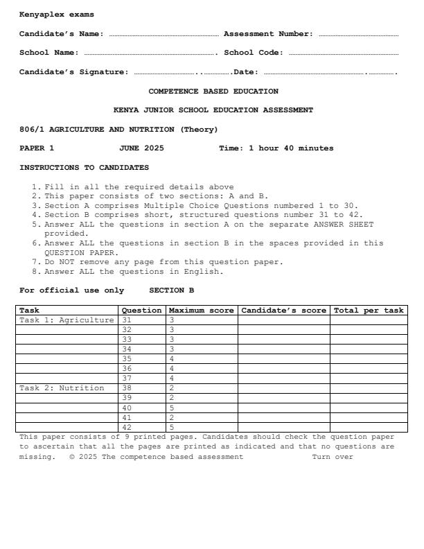 Preview page Grade-8-Agriculture-and-Nutrition-Mid-Term-2-Exam-2025_4163_0.jpg