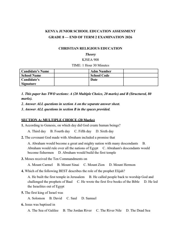 Preview page Grade-8-CRE-July-Assessment-Examination-2026_6370_0.jpg