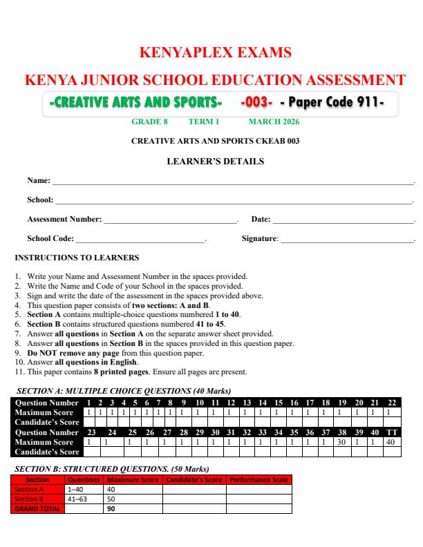 Preview page Grade-8-Creative-Arts-and-Sports-End-Term-1-Exam-2026_5382_0.jpg