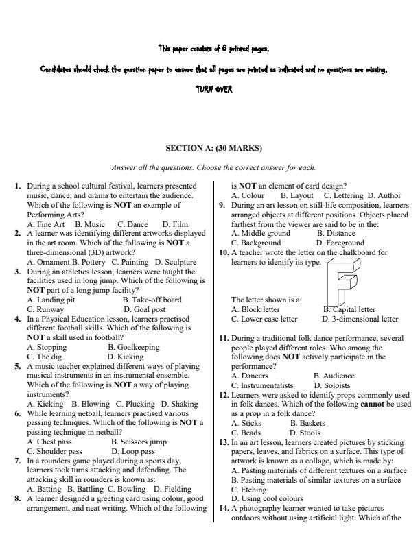 Preview page Grade-8-Creative-Arts-and-Sports-End-Term-1-Exam-2026_5382_1.jpg