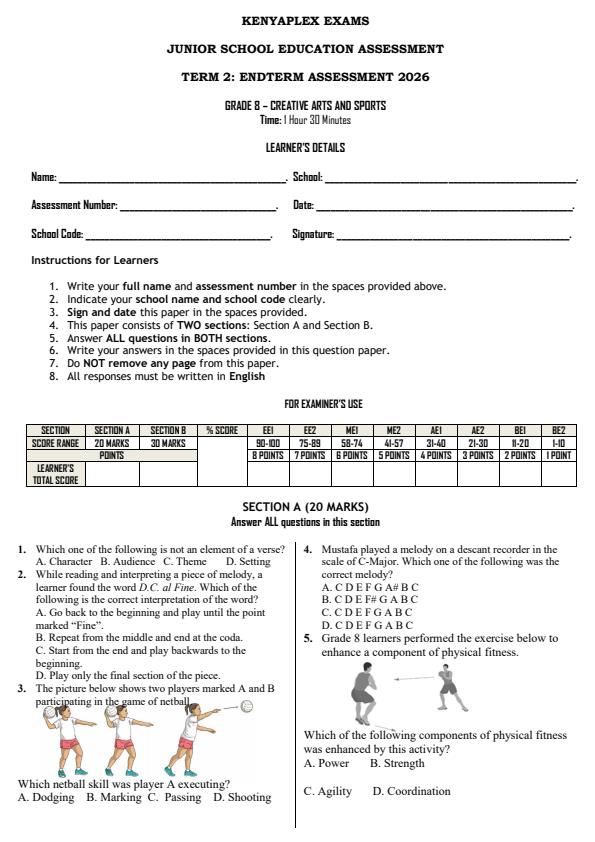 Preview page Grade-8-Creative-Arts-and-Sports-End-Term-2-Exam-2026_6098_0.jpg