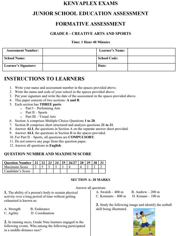 Preview page Grade-8-Creative-Arts-and-Sports-End-Term-3-Set-2-Exam-2026_7167_0.jpg
