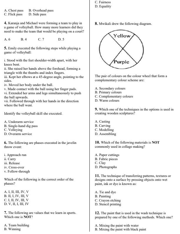 Preview page Grade-8-Creative-Arts-and-Sports-End-Term-3-Set-2-Exam-2026_7167_1.jpg