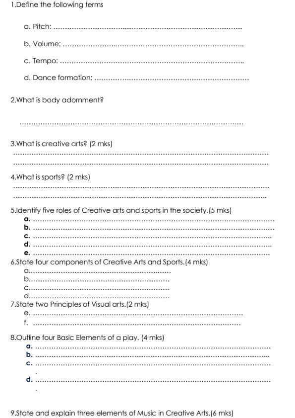 Preview page Grade-8-Creative-Arts-and-Sports-End-of-May-Assessment-Test-2024_2540_1.jpg