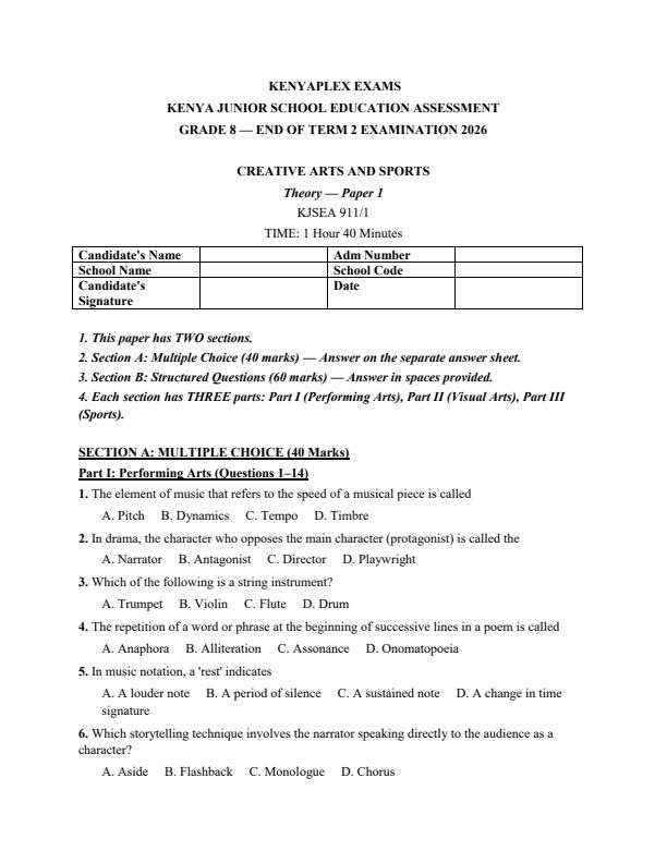 Preview page Grade-8-Creative-Arts-and-Sports-July-Assessment-Examination-2026_6371_0.jpg