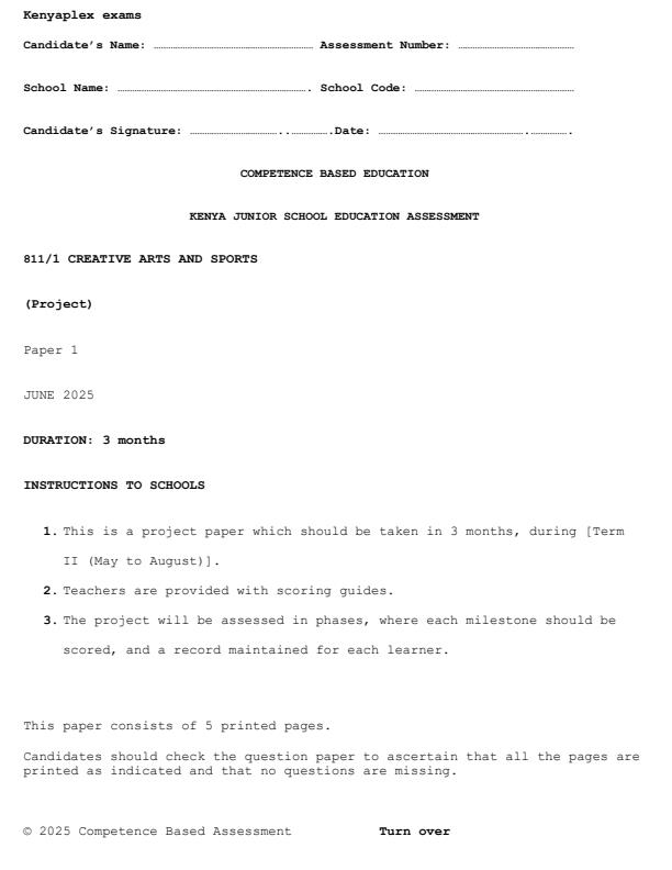 Preview page Grade-8-Creative-Arts-and-Sports-Paper-1-Mid-Term-2-Exam-2025_4165_0.jpg