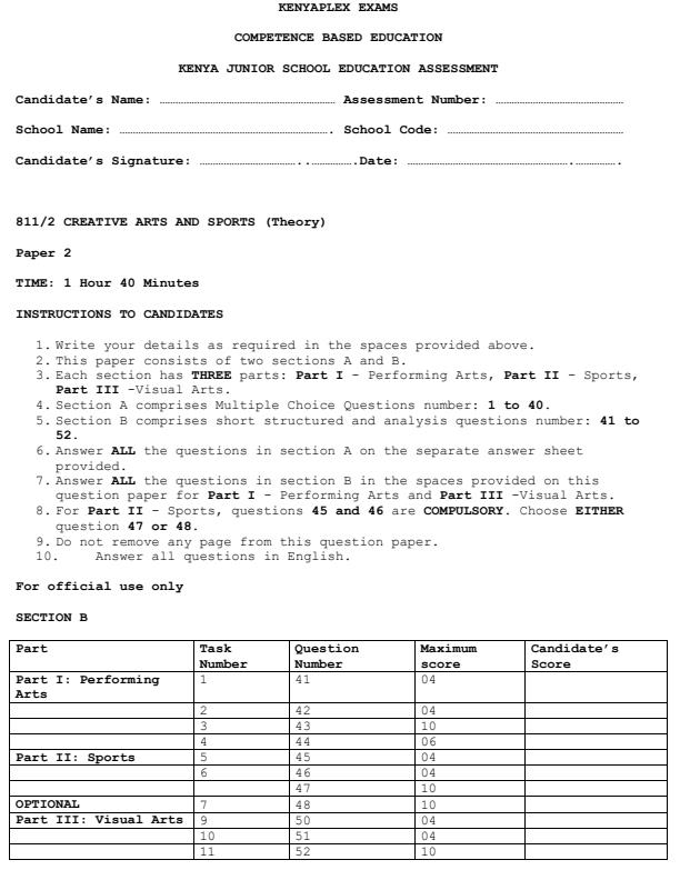 Preview page Grade-8-Creative-Arts-and-Sports-Paper-2-End-Term-3-Exam-2026_6790_0.jpg