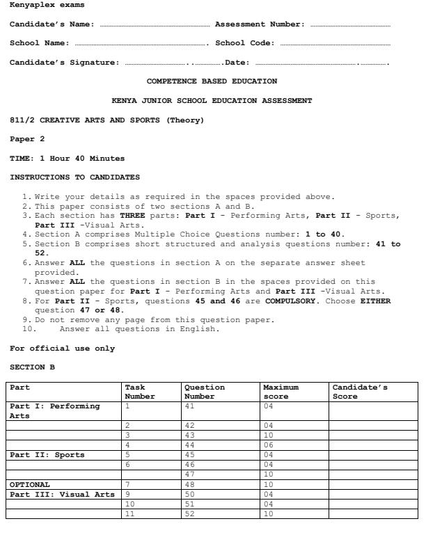Preview page Grade-8-Creative-Arts-and-Sports-Paper-2-Mid-Term-2-Exam-2025_4166_0.jpg