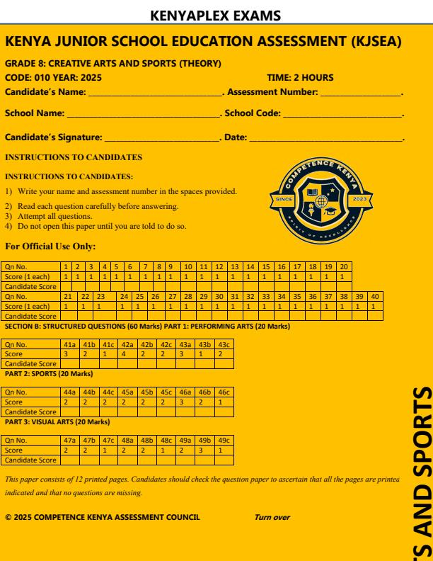 Preview page Grade-8-Creative-Arts-and-Sports-Paper-2-Mid-Term-3-Exam-2025_4673_0.jpg