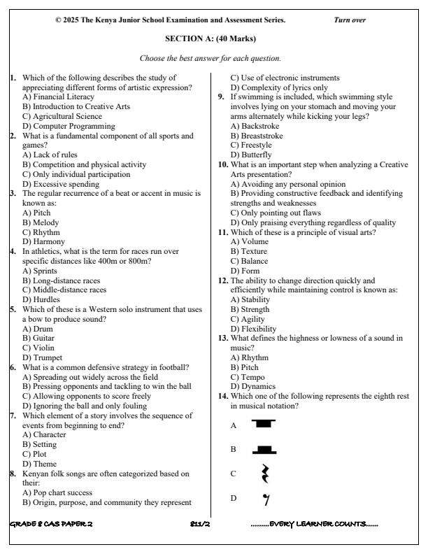 Preview page Grade-8-Creative-Arts-and-Sports-Paper-2-Term-3-Opener-Exam-2025_4546_1.jpg
