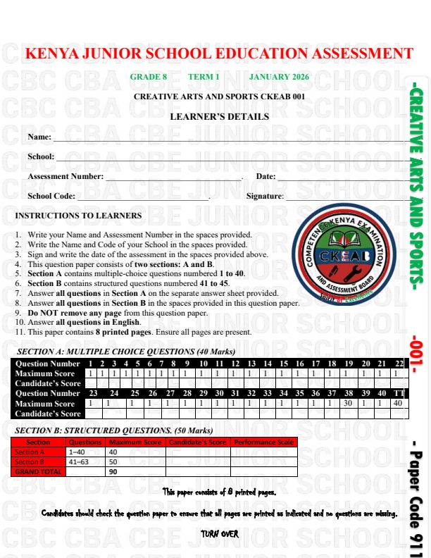 Preview page Grade-8-Creative-Arts-and-Sports-Term-1-Opener-Exam-2026_4987_0.jpg