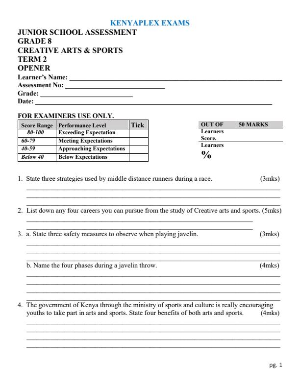 Preview page Grade-8-Creative-Arts-and-Sports-Term-2-Opener-Exam-2024_2410_0.jpg