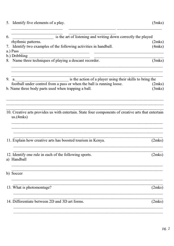 Preview page Grade-8-Creative-Arts-and-Sports-Term-2-Opener-Exam-2024_2410_1.jpg