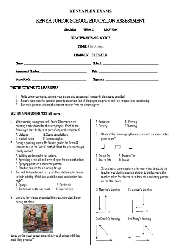 Preview page Grade-8-Creative-Arts-and-Sports-Term-2-Opener-Exam-2026_5610_0.jpg