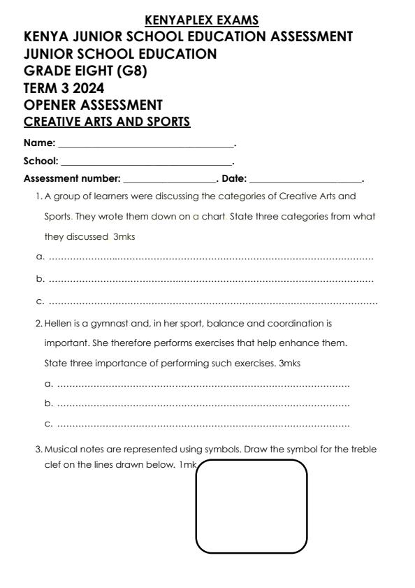 Preview page Grade-8-Creative-Arts-and-Sports-Term-3-Opener-Exam-2024_2908_0.jpg