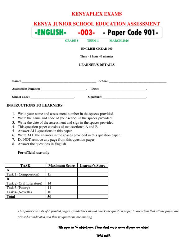 Preview page Grade-8-English-End-Term-1-Exam-2026_5383_0.jpg