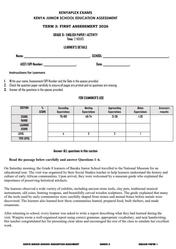 Preview page Grade-8-English-Paper-1-Activity-Term-3-Opener-Exam-2026_6543_0.jpg