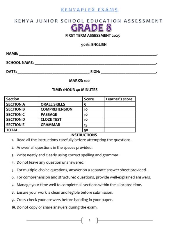 Preview page Grade-8-English-Paper-1-End-of-Term-1-Examination-2025_3839_0.jpg