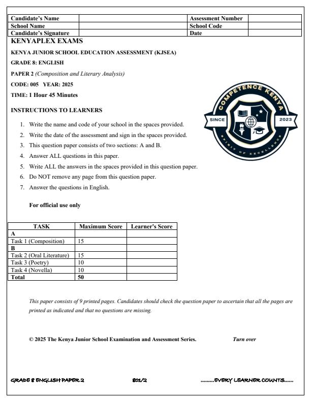 Preview page Grade-8-English-Paper-2-Term-3-Opener-Exam-2025_4549_0.jpg