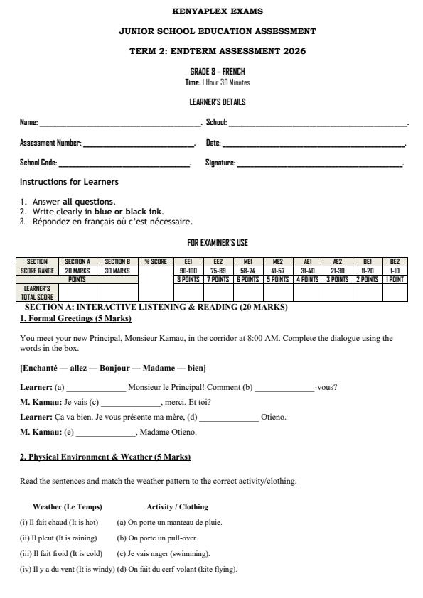Preview page Grade-8-French-End-Term-2-Exam-2026_6100_0.jpg