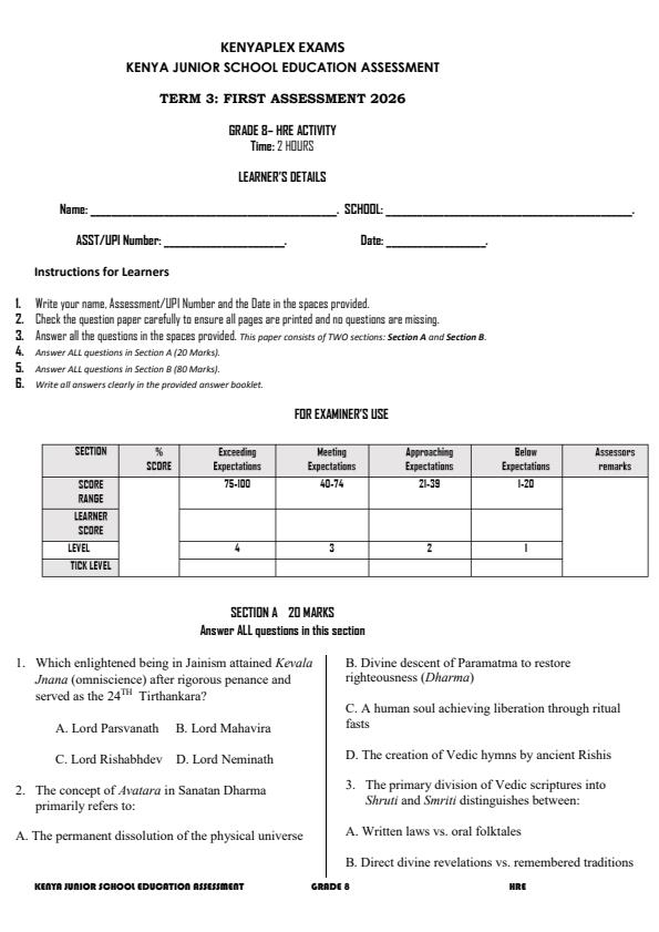 Preview page Grade-8-Hindu-Religious-Education-Activity-Term-3-Opener-Exam-2026_6547_0.jpg