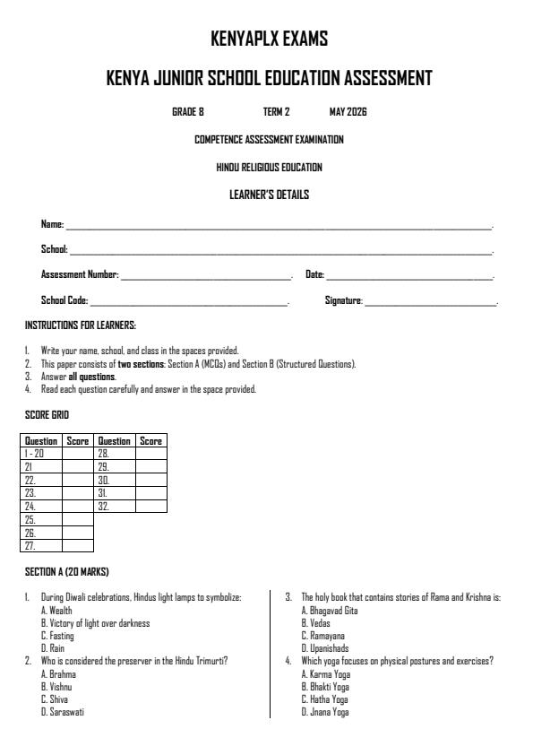 Preview page Grade-8-Hindu-Religious-Education-Term-2-Opener-Exam-2026_5615_0.jpg