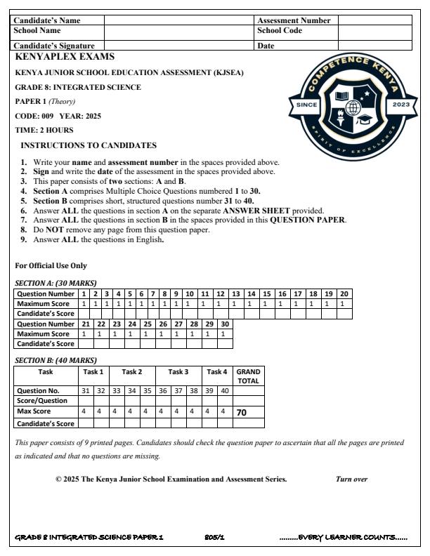 Preview page Grade-8-Integrated-Science-Paper-1-Term-3-Opener-Exam-2025_4551_0.jpg