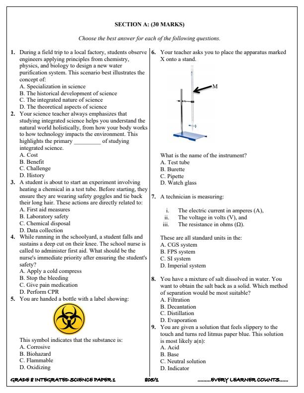 Preview page Grade-8-Integrated-Science-Paper-1-Term-3-Opener-Exam-2025_4551_1.jpg