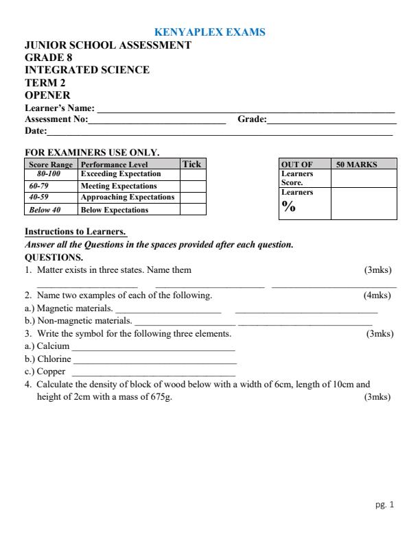Preview page Grade-8-Integrated-Science-Term-2-Opener-Exam-2024_2413_0.jpg