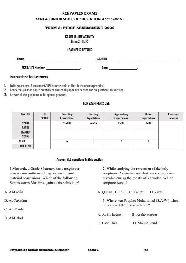 Preview page Grade-8-Islamic-Religious-Education-Activity-Term-3-Opener-Exam-2026_6550_0.jpg