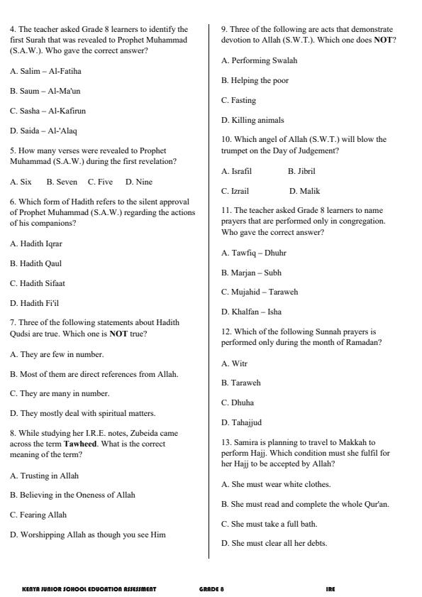 Preview page Grade-8-Islamic-Religious-Education-Activity-Term-3-Opener-Exam-2026_6550_1.jpg