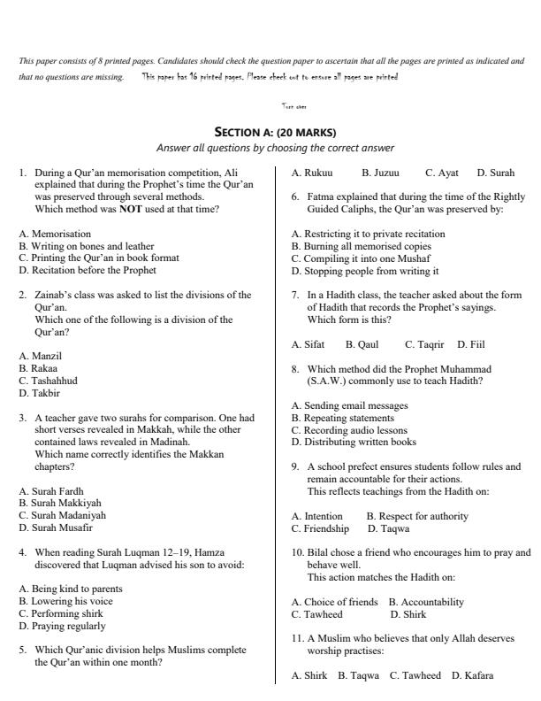 Preview page Grade-8-Islamic-Religious-Education-End-Term-1-Exam-2026_5390_1.jpg