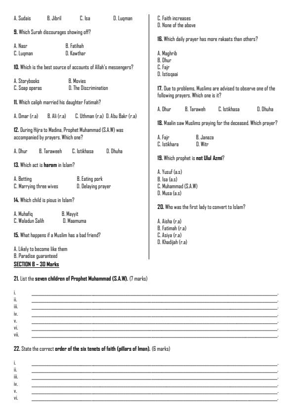 Preview page Grade-8-Islamic-Religious-Education-Term-2-Opener-Exam-2026_5618_1.jpg