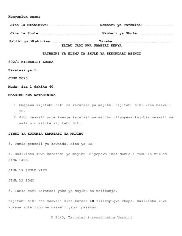 Preview page Grade-8-Kiswahili-Paper-1-Mid-Term-2-Exam-2025_4173_0.jpg