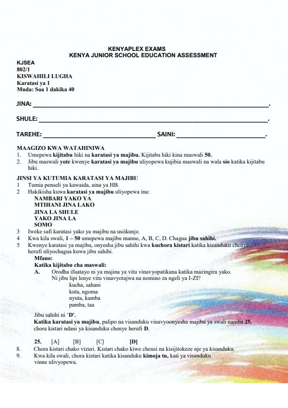 Preview page Grade-8-Kiswahili-Paper-1-Term-2-Opener-Exam-2025_4035_0.jpg